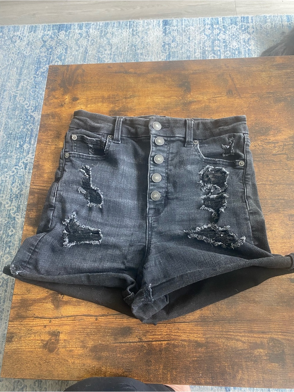 American Eagle Outfitters High Waist Distressed Black Denim Shorts